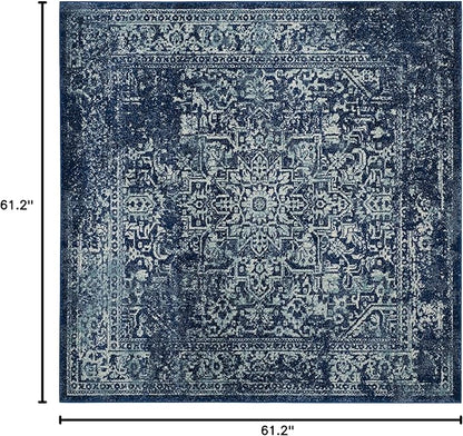 SAFAVIEH Evoke Collection Area Rug - 5'3" Square, Navy & Ivory, Distressed Design, Non-Shedding & Easy to Clean, Ideal for Living Room, Bedroom, Dining Space (EVK256A)