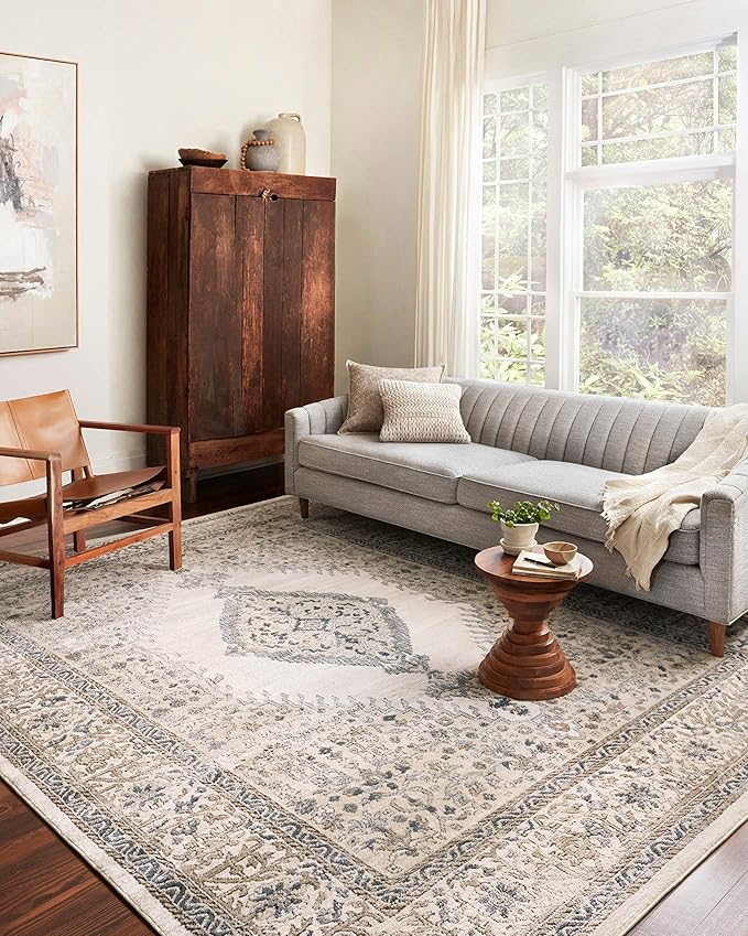 Loloi Teagan Collection TEA-02 Oatmeal/Ivory 6'-7" x 9'-2" Area Rug, Large, Soft Neutral Rug, High-Traffic for Living Room, Bedroom, Home Office, Dining Area