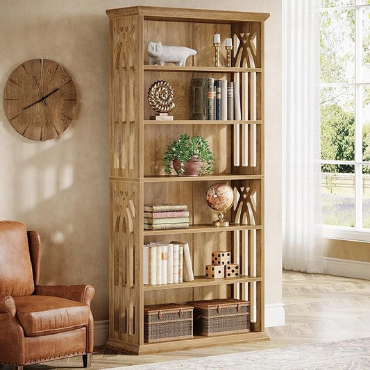 Tribesigns 6-Tier Bookshelf, 75-Inch Tall Bookcase, Large Bookshelves and Bookcases Freestanding Display Shelves, Wood Book Shelf for Living Room, Home Office, Bedroom, Light Brown