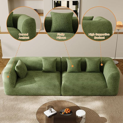 120'' Oversized Sectional Couches for Living Room Boneless Modular Sectional Sofa Plush Chenille Cloud Modular Couch Modern Sectionals with Deep Seat, No Assembly Required, 4 Seater, Green