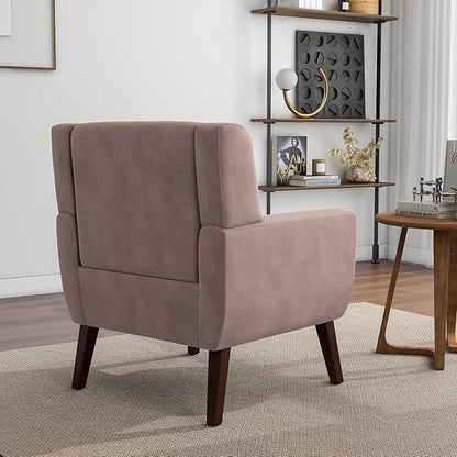 Accent Chair, Modern Velvet Arm Chair for Living Room, Bedroom, Comfy High-Resilient Sponge Reading Chair for Small Spaces （Velvet Silk Pink, Set of 1
