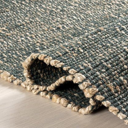 nuLOOM 7'6" x 9'6" Elfriede Jute & Cotton Hand Woven Area Rug, Green, Solid Rustic Farmhouse Style, Weaved Design, Natural Fiber, for Bedroom, Living Room, Dining Room, Hallway, Office, Entryway