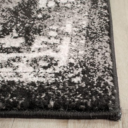 SAFAVIEH Evoke Collection Area Rug - 6'7" Square, Black & Grey, Distressed Design, Non-Shedding & Easy to Clean, Ideal for Living Room, Bedroom, Dining Space (EVK256R)