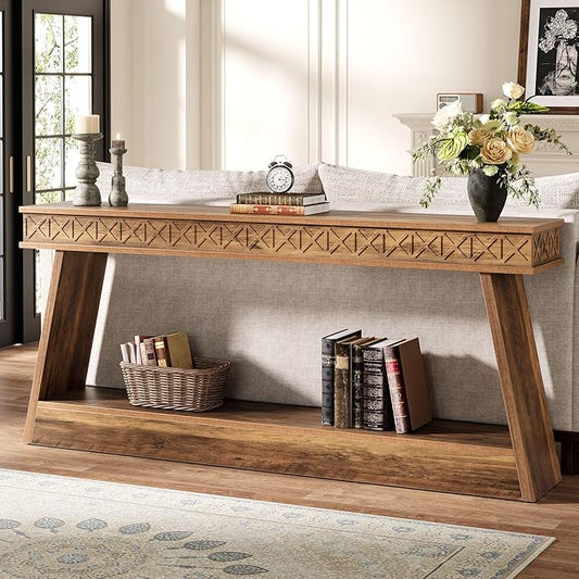 Tribesigns Farmhouse Console Table, 70.9-Inch Extra Long Entryway Table with Storage, 2-Tier Narrow Sofa Table Behind Couch, Wooden Accent Table for Living Room, Hallway, Foyer, Rustic Brown