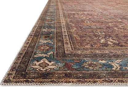 Loloi Layla Collection LAY-01 Brick/Blue 2'-0" x 5'-0" .13" Thick Accent Rug, Soft, Durable, Vintage Inspired, Distressed, Low Pile, Non-Shedding, Easy Clean, Printed, Living Room Rug