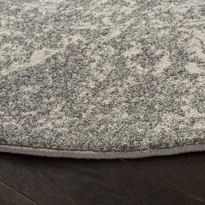 SAFAVIEH Evoke Collection Area Rug - 3' Round, Silver & Ivory, Distressed Design, Non-Shedding & Easy to Clean, Ideal for Foyer, Bedroom, Accent Space (EVK256S)