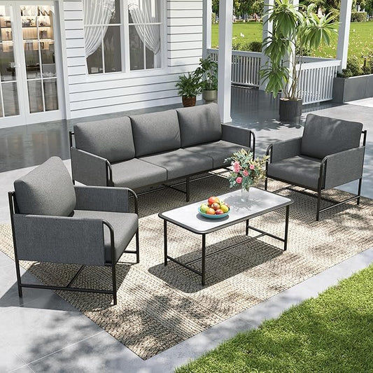 Sophia & William Modern Patio Furniture Set Outdoor Conversation Set with Thick Cushion and Large Seat for 5, Minimalist Simple Coffee Table Adjustable for Pool Garden Backyard Porch