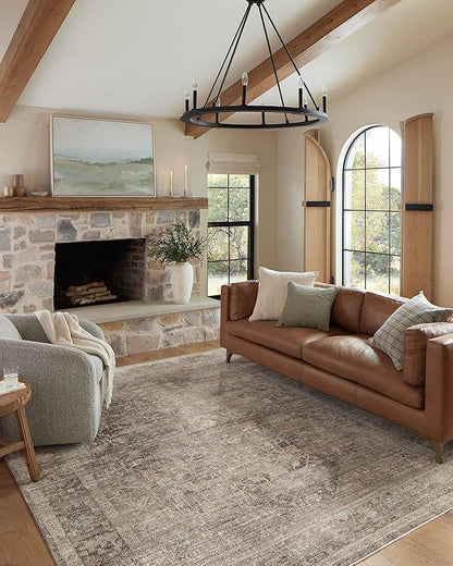Loloi Magnolia Home by Joanna Gaines Millie Collection MIE-03 Charcoal/Dove 2'-7" x 8'-0", .25" Pile Height, Runner Rug