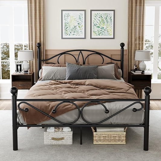 Metal Queen Single Bed Frame with Storage Space, 82.7" in Steel Bed Frame with Protective Foot Pads, Strong Bearing Capacity Queen Size Bed, Easy Assembly, Underbed Storage Space（40.1 inch）