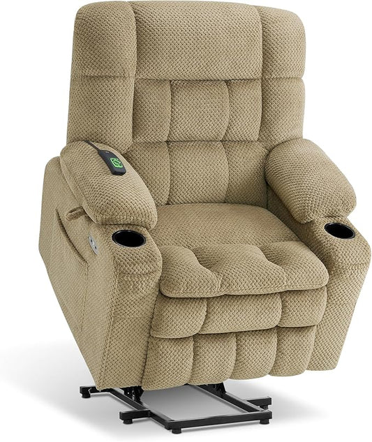 MCombo Dual Motor Power Lift Recliner Chair for Elderly, Lay Flat Lift Chair with Heat and Massage, Petite Lift Chair, Cup Holders, USB A&C Ports, Fabric 7893 (Small, Beige)