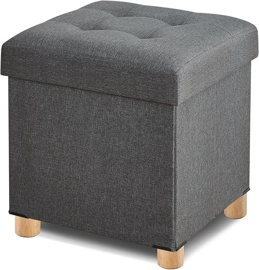 BRIAN & DANY Ottoman with Storage, Square Storage Ottoman for Dorm, Linen Folding Ottoman Foot Stool with Legs for Living Room and Bedroom, 17.7"x17.7"x20" - Gray