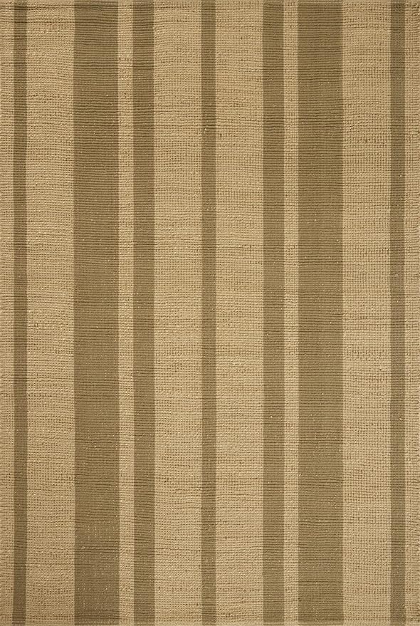 Loloi Leanne Ford Weatherstaff Collection WTS-03 Natural/Olive 2'-3" x 3'-9" Accent Rug Jute, Striped, Neutral, Entryway, Mudroom, Bathroom, and Kitchen