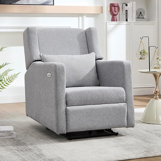 Power Recliner Chair for Adults, Adjustable Home Theater Seating with USB for Living Room, Modern Fabric Reclining - Light Grey
