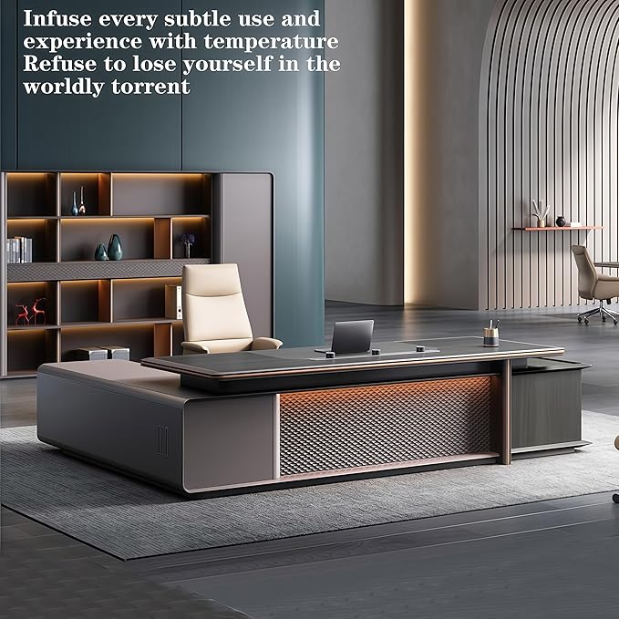 Modern Executive Desk, 110.2 inch L Shaped Desk with Storage, L Shape Corner Desk Drawers and Lockable Storage No Installation Required Without Display Racks and Bookshelves