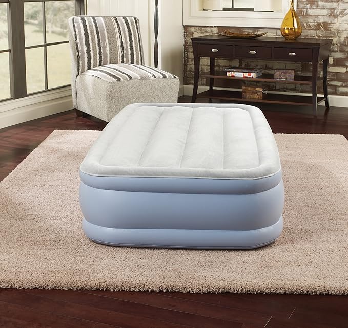 Beautyrest Hi-Loft Twin Size Air Mattress with Vertical Beam Construction, Edge Support, External Pump and Puncture Resistant Vinyl for Guests and Camping