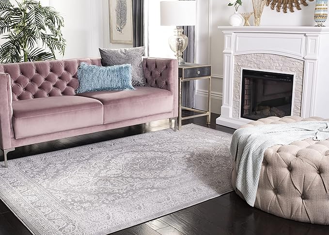 SAFAVIEH Area Rug 6x9 - Reflection Collection - Light Grey & Cream, Non-Shedding & Easy Cleaning, Ideal for Foyer, Living Room, Bedroom (RFT668G)