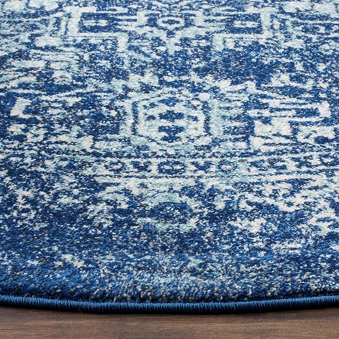 SAFAVIEH Evoke Collection 3' Round Navy/Ivory EVK256A Oriental Distressed Non-Shedding Dining Room Entryway Foyer Living Room Bedroom Area Rug