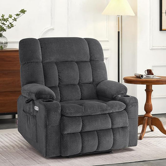 MCombo Dual Motor Power Lift Recliner Chair for Elderly, Lay Flat Lift Chair with Heat and Massage, Extra Wide Lift Recliner for Big People, Cup Holders, Fabric R7897 (Dark Gray, Medium-Wide)