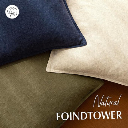 Foindtower Pack of 2, Decorative Linen Soild Throw Pillow Covers Soft Accent Cushion Case Boho Farmhouse Pillowcase for Couch Sofa Bedroom Living Room Home Decor 22 x 22 Inch Navy Blue