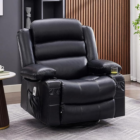 Oversized Recliner Chairs for Adults, 360° Swivel Rocking Recliner with Heat and Massage Lazy Boy Recliner,Recliner Chairs Single Sofa Seat with Cup Holders