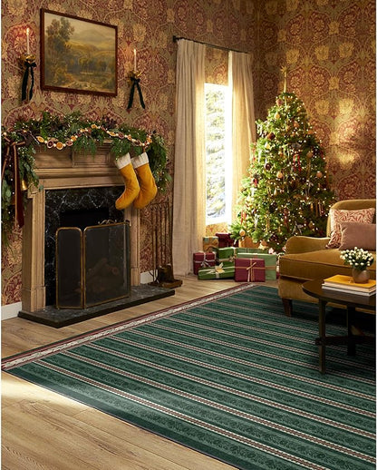 RUGGABLE x Morris & Co Machine Washable Area Rug – Fruit Stripe Spruce Green 10x14, Stain-Resistant, Non-Slip – Large Rugs for Living Room, Bedroom, Hallway, Entryway & Office–with Standard Pad