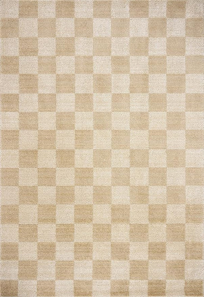 Loloi Chris Loves Julia Calvin Collection CLV-01 Wheat/Ivory 2'-7" x 10'-0" Runner Rug Checkered Neutral Soft Living Room Bedroom Carpet