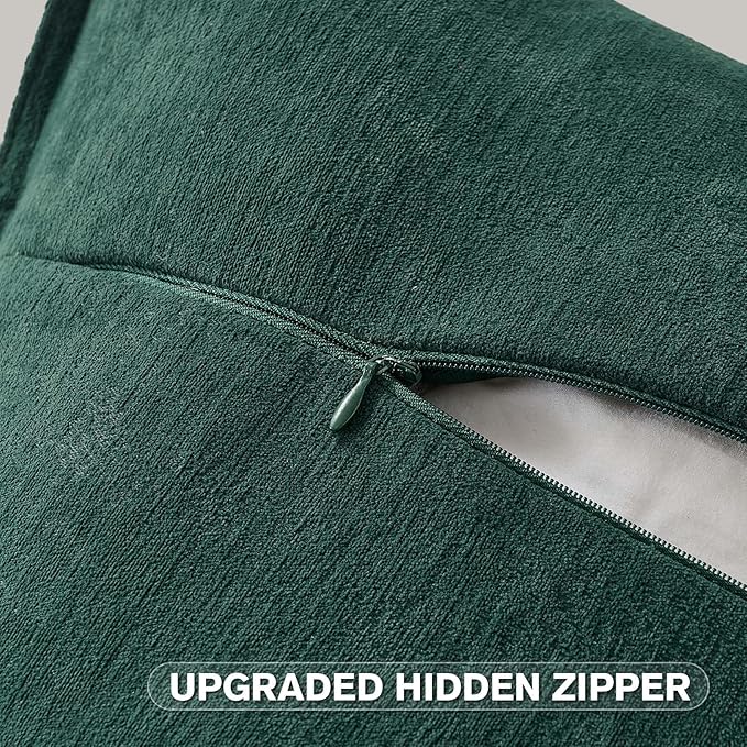 FUTEI Christmas Dark Green Chenille Throw Pillow Covers 24x24 Inch Set of 2,Edges Double-Stitched European Cushion Cases,Modern Home Decor for Couch Living Room
