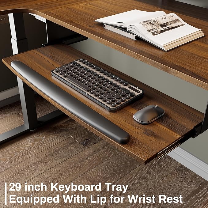 EUREKA ERGONOMIC Standing Desk Electric Adjustable Height (61"x43") Computer Desk with Keyboard Tray Sit Stand Desk L Shaped Desk for Work/Home Office,Dual Motor,Memory Presets,2 USB/RGB,Walnut/Right