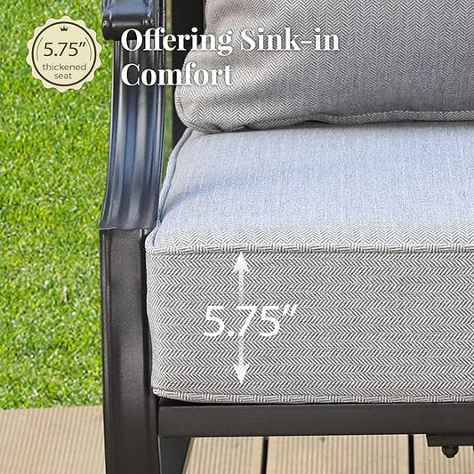 Patio Furniture Set, 6 Pcs Metal Outdoor Conversation Set, 2 Swivel Chairs, 2 Ottomans and 3 Seater Sofa with 5.75" Extra Thick Cushion and Gas Fire Pit Table, Grey