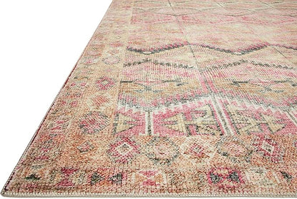 Loloi Layla Collection LAY-17 Pink/Lagoon 2'-0" x 5'-0" .13" Thick Accent Rug, Soft, Durable, Vintage Inspired, Distressed, Low Pile, Non-Shedding, Easy Clean, Printed, Living Room Rug