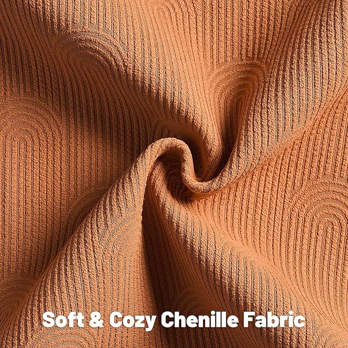 FUTEI Burnt Orange Chenille Decorative Throw Pillow Covers 22x22 Inch Set of 2,Soft Cozy Striped Geometric Patterns Cushion Case,Modern Home Decor for Couch Bed Living Room