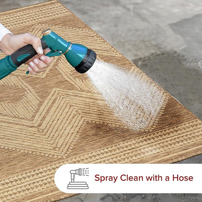Nuloom Ranya Light Brown/Ivory, 6' 7" x 9', Tribal Geometric, Soft and Cozy, High Traffic, Stain Resistant, Easy Clean, Durable Area Rug for Indoor/Outdoor Patio, Deck, Porch, Garden, Courtyard