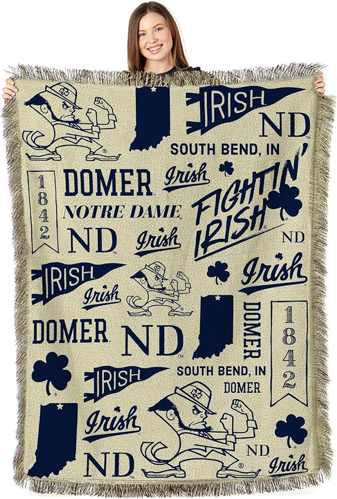Notre Dame Fighting Irish NCAA Mapping Woven Tapestry Throw Blanket 48x60 inches