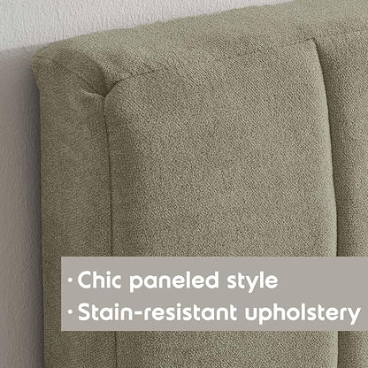 Upholstered Queen Headboard - Easy Assemble Channel Stitched Headboard Queen Size - Wall Mounted Headboards with 3D Soundproof Wall Panels Peel & Stick Floating Headboards, Olive Green