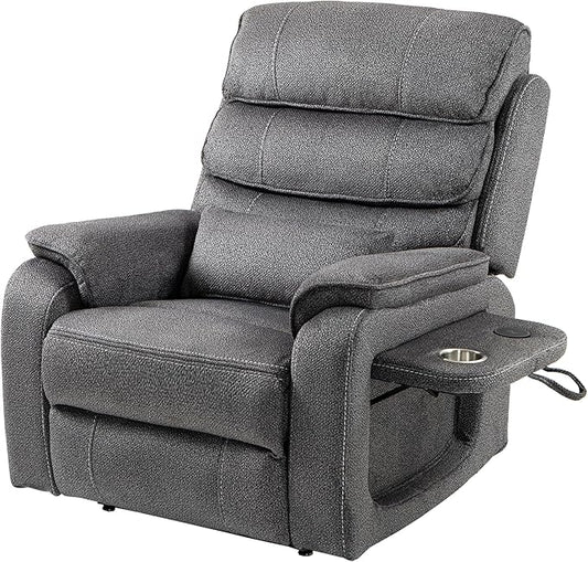 Power Lift Recliners Chairs for Elderly Adults Lay Flat Recliner with Heat & Massage, Wireless Charging Device, USB Ports, Cup Holder, Lumbar Pillow, 400Lbs（Grainy Fibric,Grey）