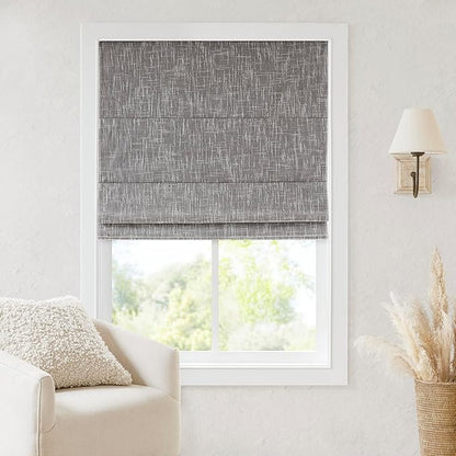 Madison Park Cordless Roman Shades, Total Blackout Window Blind Privacy Window Shades, Thermal Insulated Cordless Window Treatment for Bedroom, Living Room, Quincy, Single Panel 35" W X 64" H Grey