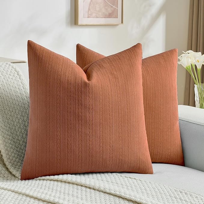 FUTEI Rust Decorative Throw Pillow Covers 24x24 Inch Set of 2,Soft Cozy Wheat Ear Striped Patterns European Cushion Cases,Modern Home Decor for Couch Bed Living Room