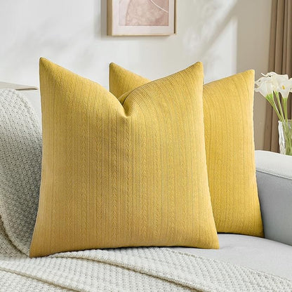 FUTEI Mustard Yellow Decorative Throw Pillow Covers 16x16 Inch Set of 2,Soft Cozy Wheat Ear Striped Patterns Cushion Cases,Modern Home Decor for Couch Bed Living Room