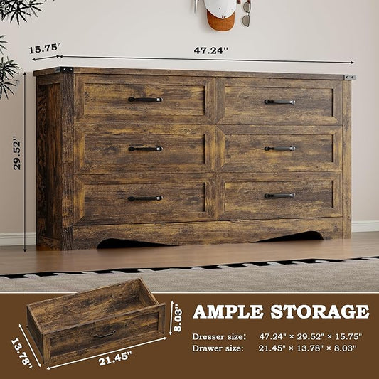 6-Drawer Dresser for Bedroom, Modern Wooden Chest of Drawers with Metal Handles, Anti-Tipping Design, Sturdy and Stable Storage Organizer for Living Room, Entryway, Home Office