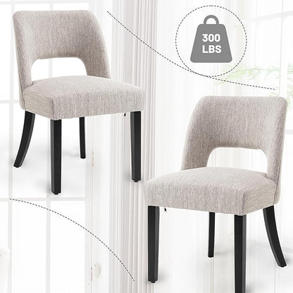 VKNOW Wooden Dining Chairs Set of 6, Modern Fabric Upholstered Dining Room Chair Kitchen Chairs, Farmhouse Dinner Chair for Kitchen Dining Room, Grey-Black Legs