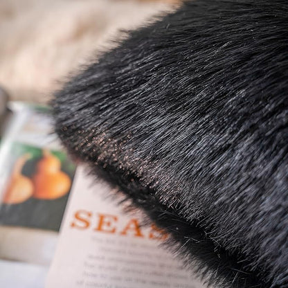 Neelvin Black Faux Fur Cozy Fluffy Double-Sided Decorative Throw Pillow Covers 24x24 inch Set of 2,Velvet Pillowcase Cushion Case for Sofa Couch