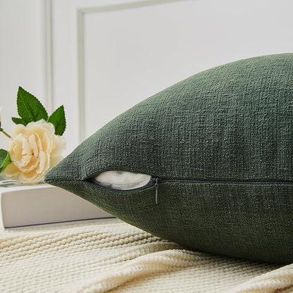 GAWAMAY Decorative Chenille Throw Pillow Covers 24"x24" Inch Pack of 2, Soft Square Couch Pillow Cover for Sofa Cushion Living Room Bedroom Solid Oversized Pillowcases Dark Green 60x60cm (ONLY COVERS)