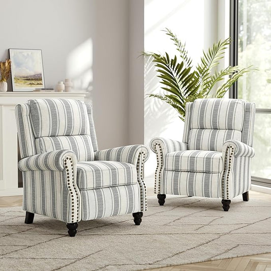 Recliner Chair, Modern Pushback Armchair with Adjustable Backrest & Footrest for Bedroom, Living Room (Grey Stripe,Set of 2)