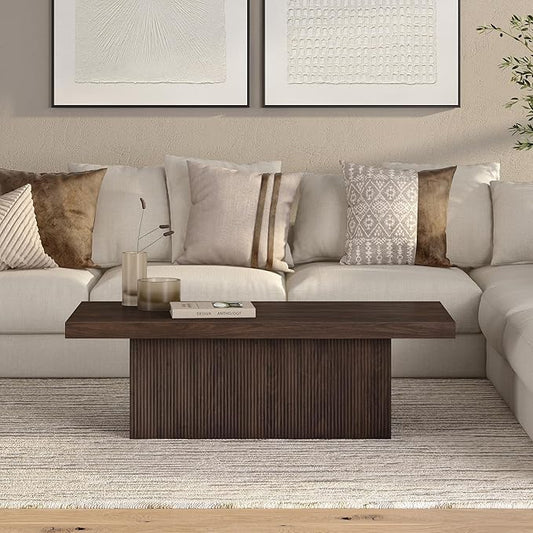 Henn&Hart 48" Wide Rectangular Coffee Table in Alder Brown, for Home, Living Room, Bedroom, Entertainment Room, Office