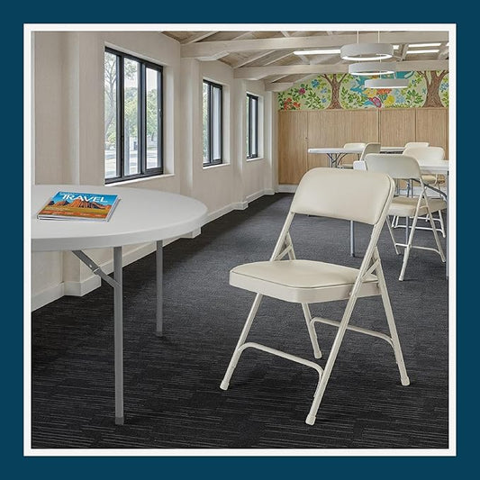 OEF Furnishings OEF1200 Series Premium Heavy Duty Vinyl Padded Folding Chairs, Commercial Grade 500 lb Capacity (4-Pack, Warm Gray)