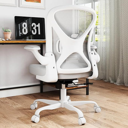 Ergonomic Office Chair Set of 2 with Adjustable Lumbar Support, Mesh Home Office Desk Chair with Wheels and Flip-up Arms, Grey