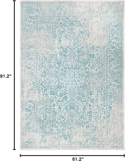 SAFAVIEH Evoke Collection 5'1" x 7'6" Ivory / Aqua EVK256J Oriental Distressed Non-Shedding Living Room Bedroom Area Rug