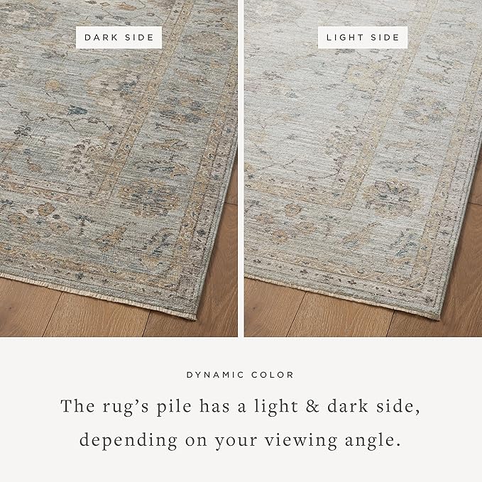 Loloi Magnolia Home by Joanna Gaines Millie Collection MIE-02 Sky/Gold 5'-3" x 7'-6", .25" Pile Height, Area Rug
