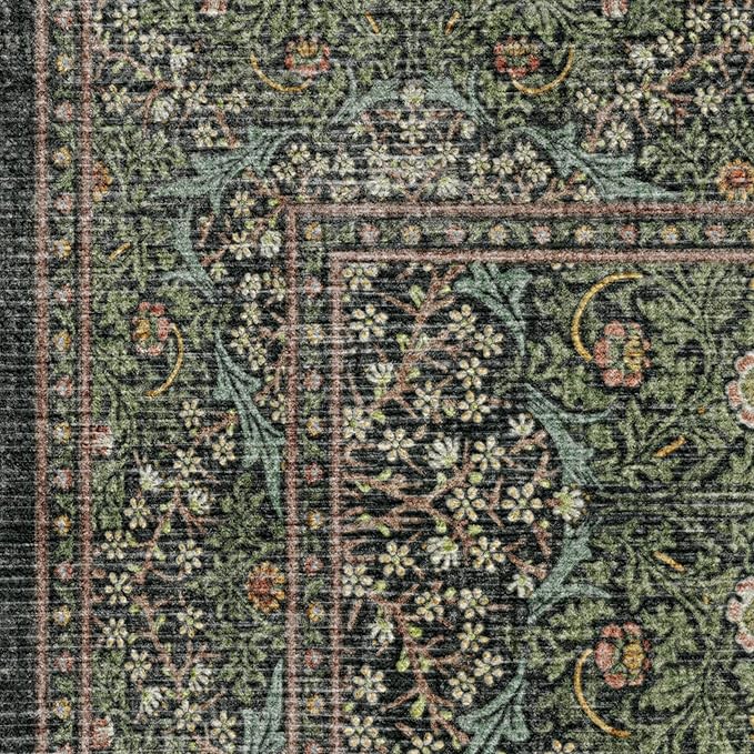 RUGGABLE x Morris & Co Washable Area Rug– Blackthorn Forest Green 5x7, Stain-Resistant, Non-Slip – Medium Machine Washable Rugs for Living Room, Bedroom, Hallway, Entryway & Office–with Cushioned Pad