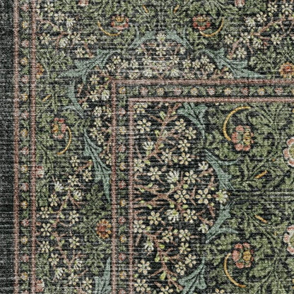 RUGGABLE x Morris & Co Machine Washable Area Rug – Blackthorn Forest Green 2x3, Stain-Resistant, Non-Slip – Small Rugs for Living Room, Bedroom, Hallway, Entryway & Bathroom–with Cushioned Pad